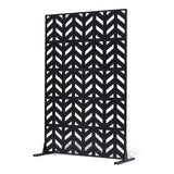 Metal Privacy Screen, 47" W x 72" H, Outdoor Privacy Screens 5-Panel, Freestanding Outdoor Divider with Stand, Decorative Garden Steel Privacy Fence for Balcony Patio Indoor Room Black