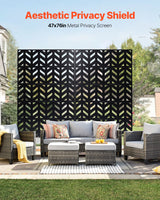 Metal Privacy Screen, 47" W x 72" H, Outdoor Privacy Screens 5-Panel, Freestanding Outdoor Divider with Stand, Decorative Garden Steel Privacy Fence for Balcony Patio Indoor Room Black