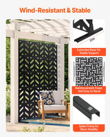 Metal Privacy Screen, 47" W x 72" H, Outdoor Privacy Screens 5-Panel, Freestanding Outdoor Divider with Stand, Decorative Garden Steel Privacy Fence for Balcony Patio Indoor Room Black