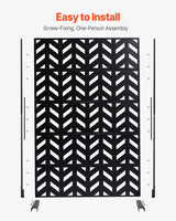 Metal Privacy Screen, 47" W x 72" H, Outdoor Privacy Screens 5-Panel, Freestanding Outdoor Divider with Stand, Decorative Garden Steel Privacy Fence for Balcony Patio Indoor Room Black