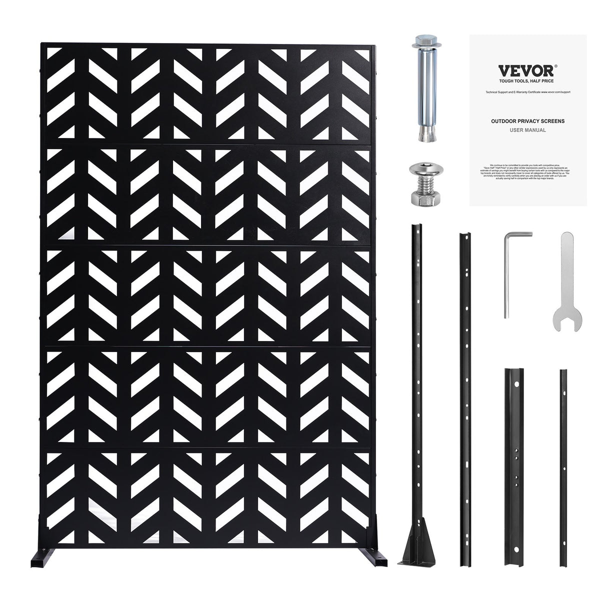 Metal Privacy Screen, 47" W x 72" H, Outdoor Privacy Screens 5-Panel, Freestanding Outdoor Divider with Stand, Decorative Garden Steel Privacy Fence for Balcony Patio Indoor Room Black
