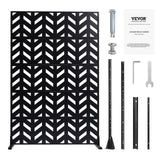 Metal Privacy Screen, 47" W x 72" H, Outdoor Privacy Screens 5-Panel, Freestanding Outdoor Divider with Stand, Decorative Garden Steel Privacy Fence for Balcony Patio Indoor Room Black