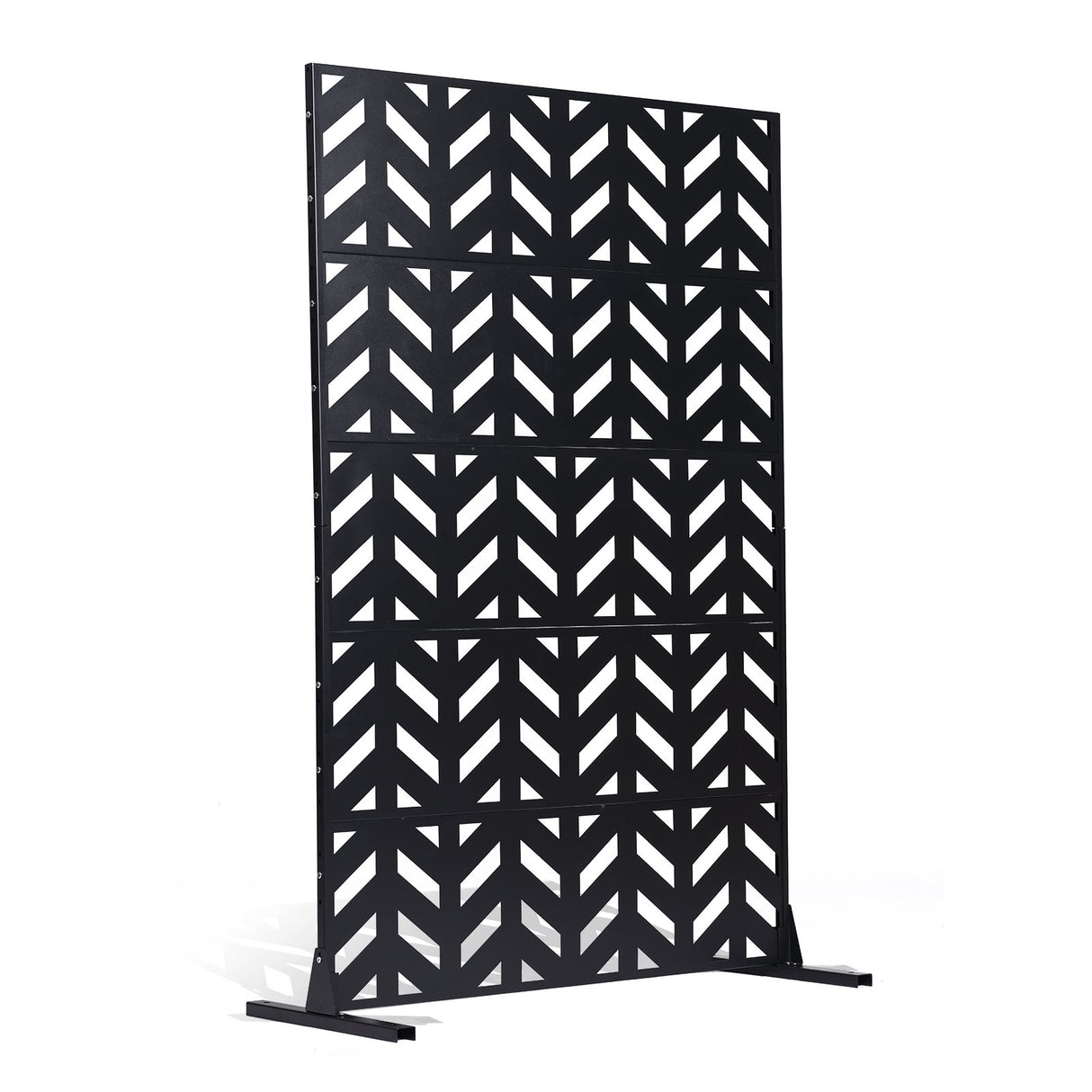 Metal Privacy Screen, 47" W x 72" H, Outdoor Privacy Screens 5-Panel, Freestanding Outdoor Divider with Stand, Decorative Garden Steel Privacy Fence for Balcony Patio Indoor Room Black