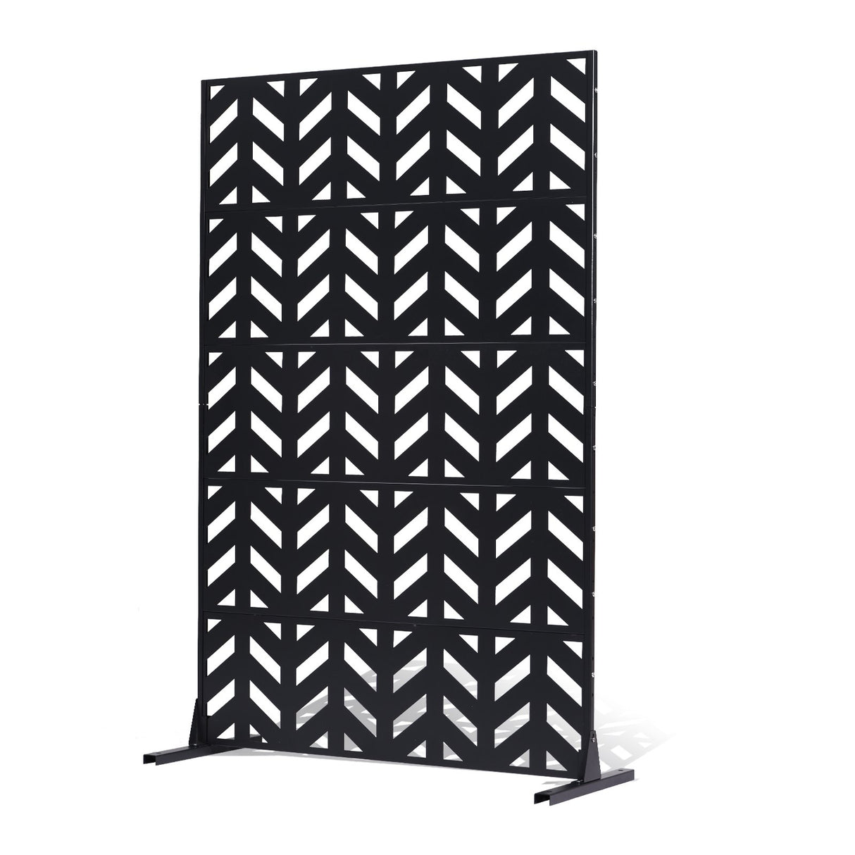 Metal Privacy Screen, 47" W x 72" H, Outdoor Privacy Screens 5-Panel, Freestanding Outdoor Divider with Stand, Decorative Garden Steel Privacy Fence for Balcony Patio Indoor Room Black
