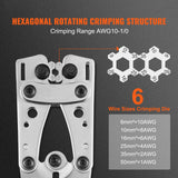 Battery Cable Lug Crimping Tool, 10-1/0AWG Aluminum Terminal Battery Lug Crimper, with 60PCS Aluminum Ring Connectors Terminals 6 Wire Sizes Crimping Die, for Heavy Duty Wire Lugs