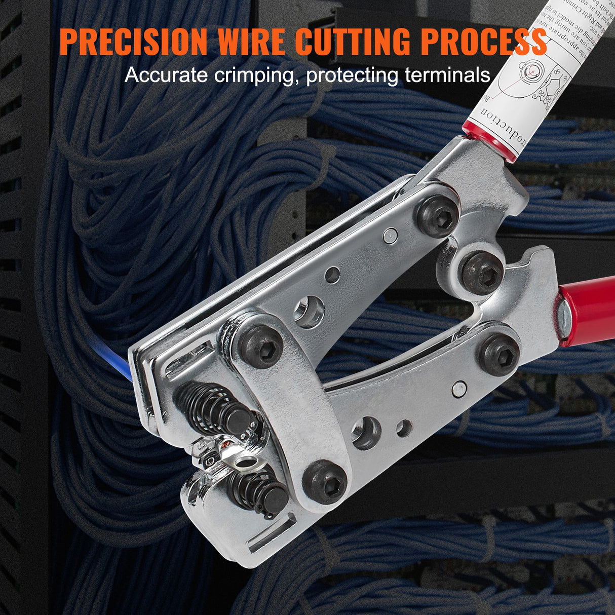 Battery Cable Lug Crimping Tool, 10-1/0AWG Aluminum Terminal Battery Lug Crimper, with 60PCS Aluminum Ring Connectors Terminals 6 Wire Sizes Crimping Die, for Heavy Duty Wire Lugs