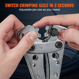 Battery Cable Lug Crimping Tool, 10-1/0AWG Aluminum Terminal Battery Lug Crimper, with 60PCS Aluminum Ring Connectors Terminals 6 Wire Sizes Crimping Die, for Heavy Duty Wire Lugs