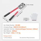 Battery Cable Lug Crimping Tool, 10-1/0AWG Aluminum Terminal Battery Lug Crimper, with 60PCS Aluminum Ring Connectors Terminals 6 Wire Sizes Crimping Die, for Heavy Duty Wire Lugs