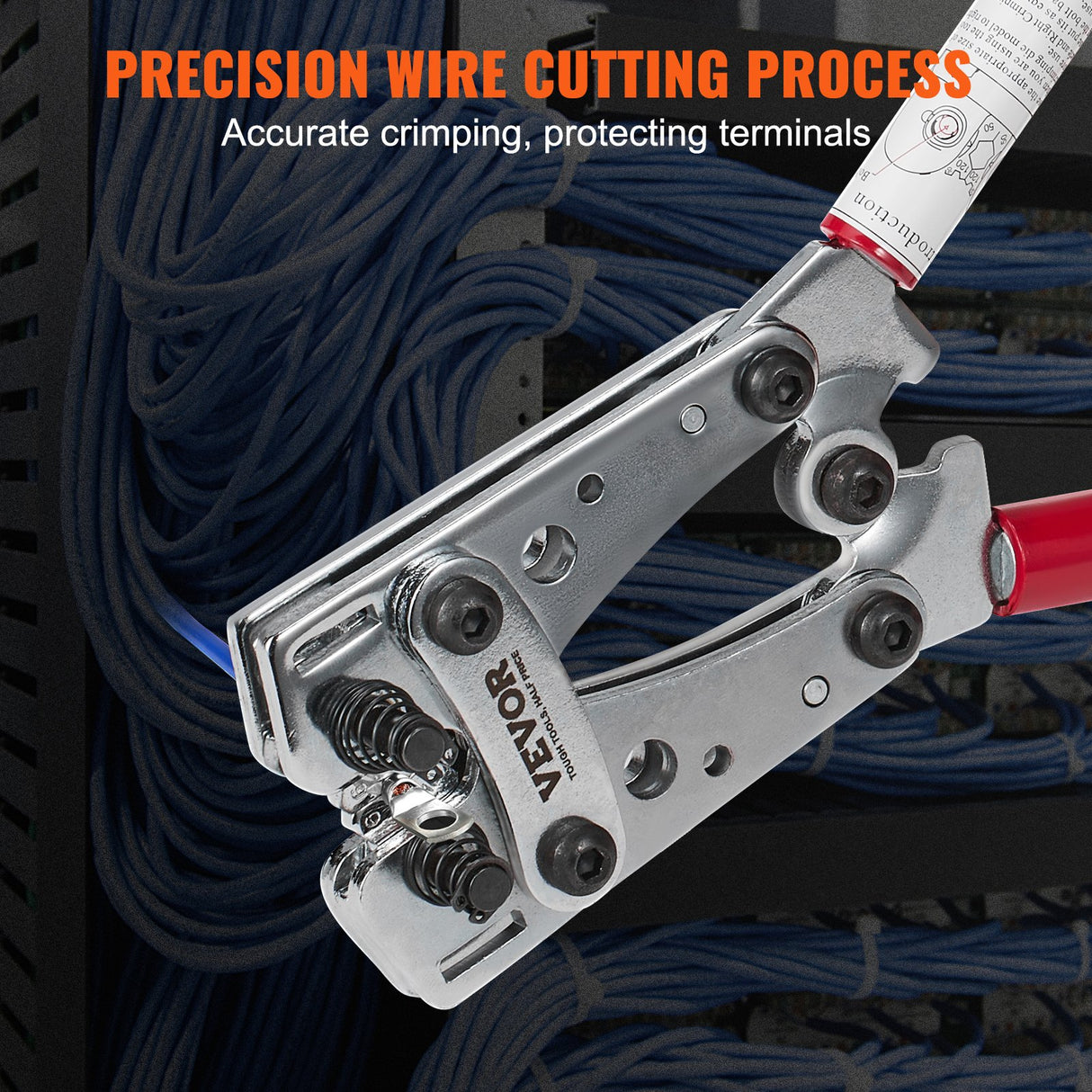 Battery Cable Lug Crimping Tool, 10-1/0AWG Aluminum Terminal Battery Lug Crimper, with 60PCS Aluminum Ring Connectors Terminals 6 Wire Sizes Crimping Die, for Heavy Duty Wire Lugs
