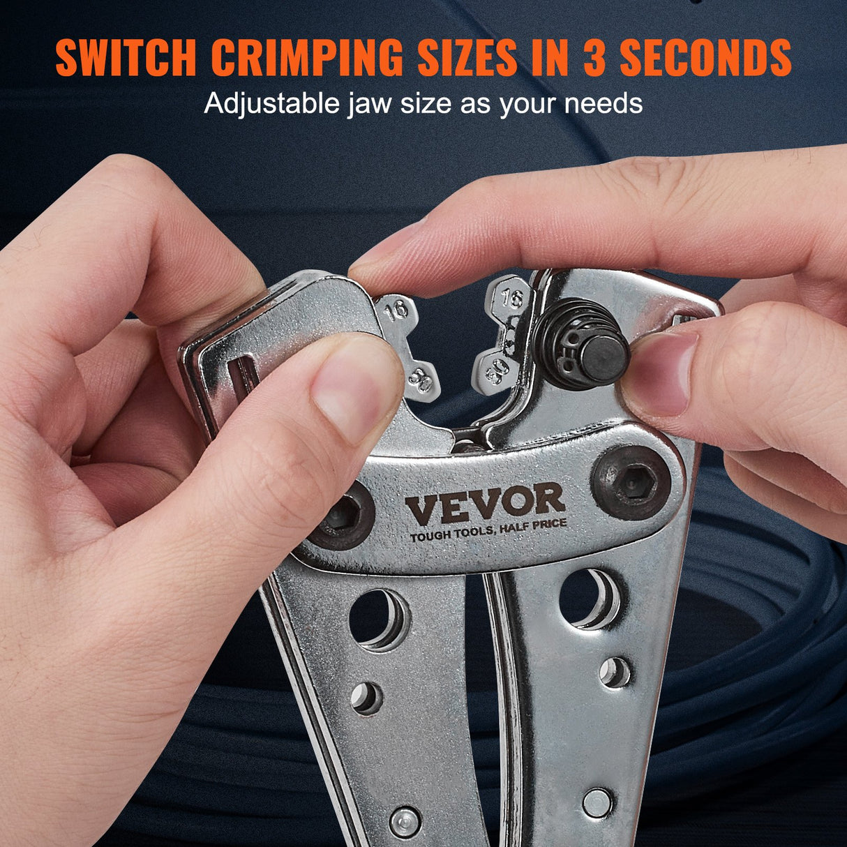 Battery Cable Lug Crimping Tool, 10-1/0AWG Aluminum Terminal Battery Lug Crimper, with 60PCS Aluminum Ring Connectors Terminals 6 Wire Sizes Crimping Die, for Heavy Duty Wire Lugs