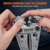 Battery Cable Lug Crimping Tool, 10-1/0AWG Aluminum Terminal Battery Lug Crimper, with 60PCS Aluminum Ring Connectors Terminals 6 Wire Sizes Crimping Die, for Heavy Duty Wire Lugs