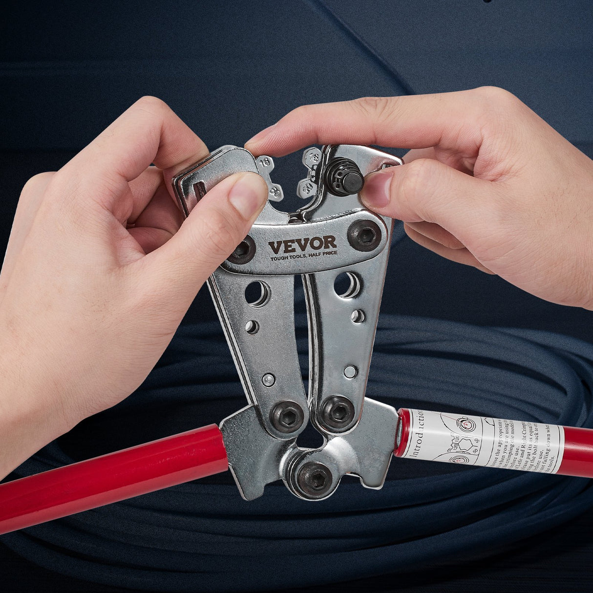 Battery Cable Lug Crimping Tool, 10-1/0AWG Aluminum Terminal Battery Lug Crimper, with 60PCS Aluminum Ring Connectors Terminals 6 Wire Sizes Crimping Die, for Heavy Duty Wire Lugs