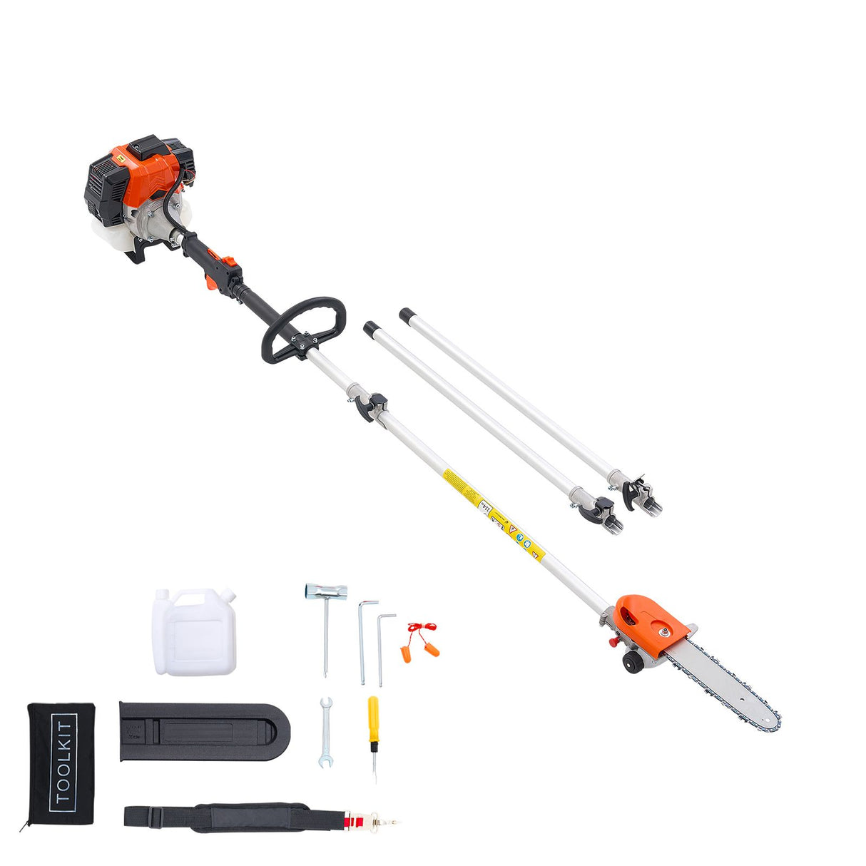 VEVOR Gas Pole Saw, 43CC 2 Stroke Gas Powered Pole Saws with 25.4 cm Cutting Bar, Cordless Tree Trimmer with Rotatable Head, 2.1 to 3.6 m Extendable, Powerful Chainsaw for Tree Trimming Pruning