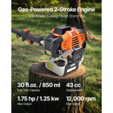 VEVOR Gas Pole Saw, 43CC 2 Stroke Gas Powered Pole Saws with 25.4 cm Cutting Bar, Cordless Tree Trimmer with Rotatable Head, 2.1 to 3.6 m Extendable, Powerful Chainsaw for Tree Trimming Pruning
