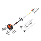 VEVOR Gas Pole Saw, 43CC 2 Stroke Gas Powered Pole Saws with 25.4 cm Cutting Bar, Cordless Tree Trimmer with Rotatable Head, 2.1 to 3.6 m Extendable, Powerful Chainsaw for Tree Trimming Pruning
