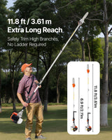 VEVOR Gas Pole Saw, 43CC 2 Stroke Gas Powered Pole Saws with 25.4 cm Cutting Bar, Cordless Tree Trimmer with Rotatable Head, 2.1 to 3.6 m Extendable, Powerful Chainsaw for Tree Trimming Pruning