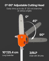 VEVOR Gas Pole Saw, 43CC 2 Stroke Gas Powered Pole Saws with 25.4 cm Cutting Bar, Cordless Tree Trimmer with Rotatable Head, 2.1 to 3.6 m Extendable, Powerful Chainsaw for Tree Trimming Pruning