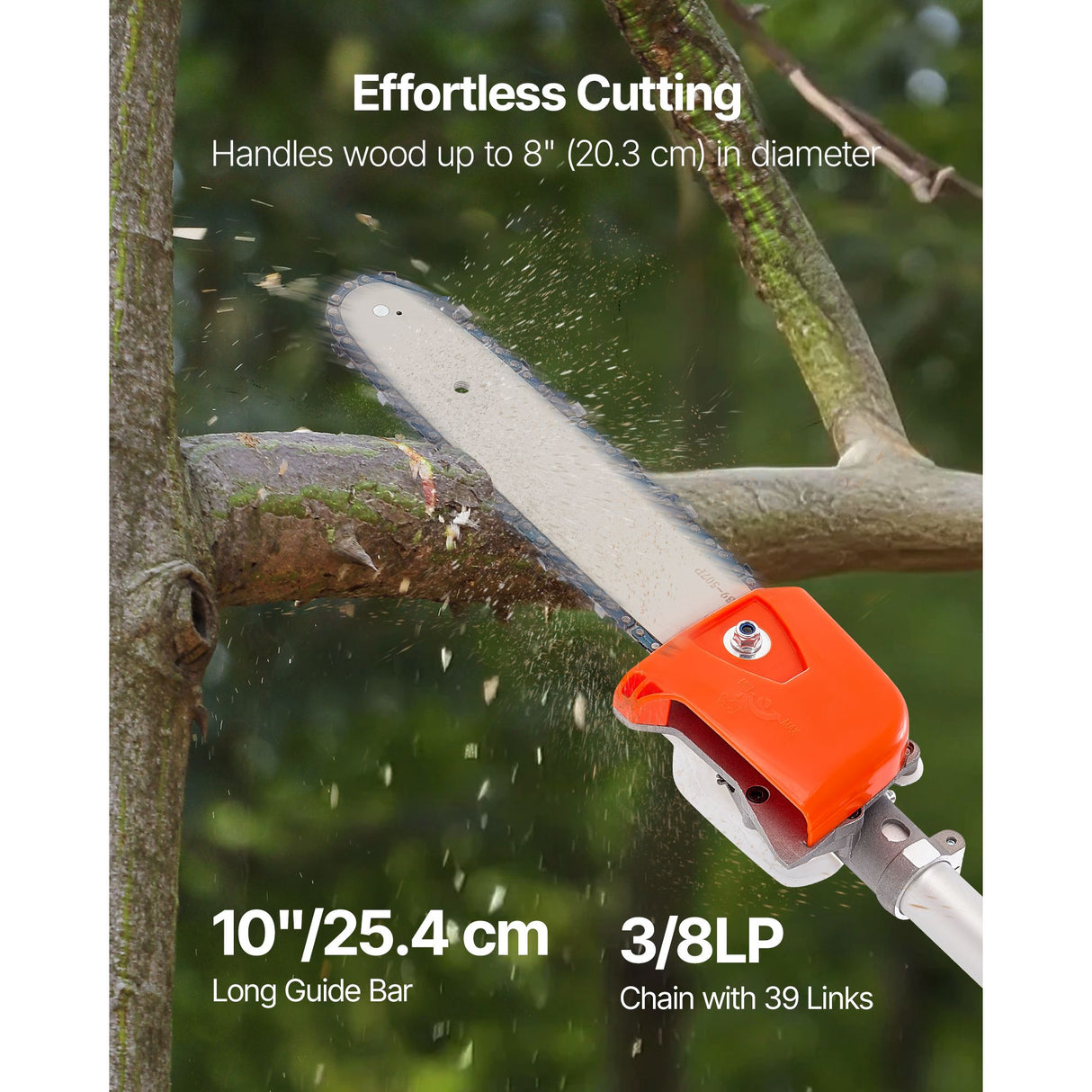 VEVOR Gas Pole Saw, 33CC 2 Stroke Gas Powered Pole Saws with 20.3 cm Cutting Bar, Cordless Tree Trimmer with 850ml Fuel Tank, 2.08 to 3.58 m  Extendable, Powerful Chainsaw for Tree Trimming Pruning