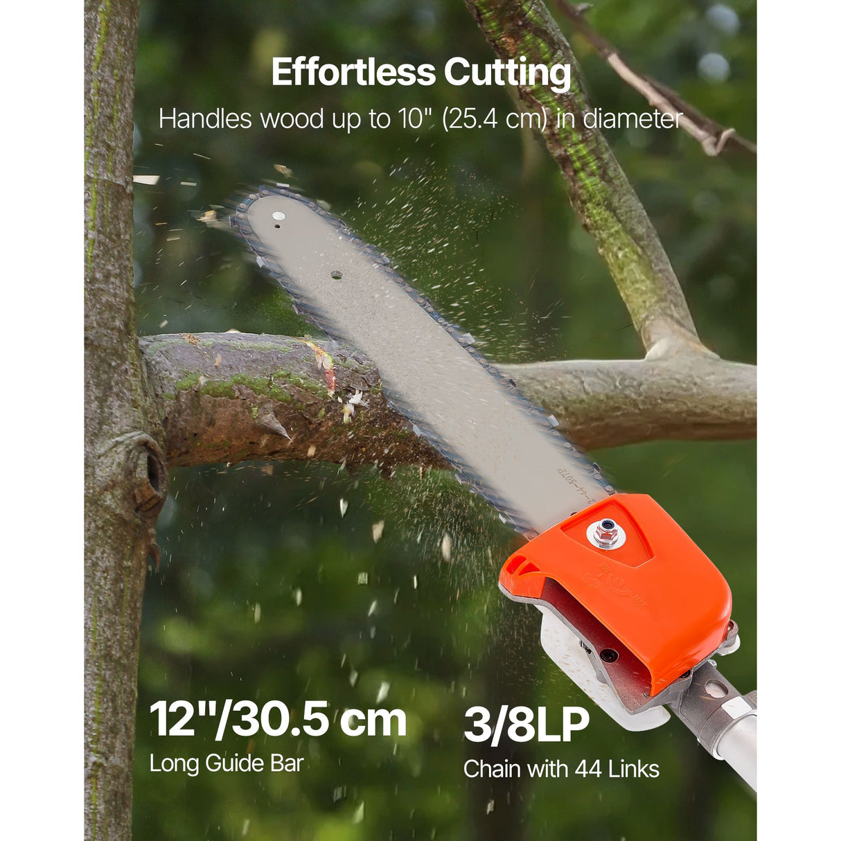 VEVOR Gas Pole Saw, 25CC 2 Stroke Gas Powered Pole Saws with 30.5 cm Cutting Bar, Cordless Tree Trimmer with 650ml Fuel Tank, 2.12 to 3.62 m Extendable, Powerful Chainsaw for Tree Trimming Pruning