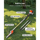 VEVOR Gas Pole Saw, 25CC 2 Stroke Gas Powered Pole Saws with 30.5 cm Cutting Bar, Cordless Tree Trimmer with 650ml Fuel Tank, 2.12 to 3.62 m Extendable, Powerful Chainsaw for Tree Trimming Pruning