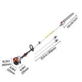 VEVOR Gas Pole Saw, 25CC 2 Stroke Gas Powered Pole Saws with 30.5 cm Cutting Bar, Cordless Tree Trimmer with 650ml Fuel Tank, 2.12 to 3.62 m Extendable, Powerful Chainsaw for Tree Trimming Pruning