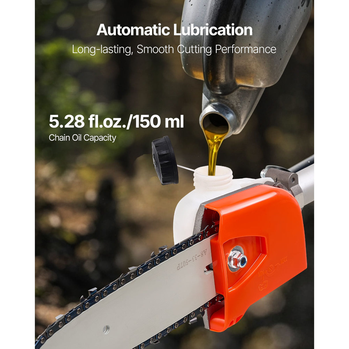 VEVOR Gas Pole Saw, 25CC 2 Stroke Gas Powered Pole Saws with 20.3 cm Cutting Bar, Cordless Tree Trimmer with 650ml Fuel Tank, 2 to 2.74 m Extendable, Powerful Chainsaw for Tree Trimming Pruning