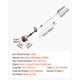 VEVOR Gas Pole Saw, 25CC 2 Stroke Gas Powered Pole Saws with 20.3 cm Cutting Bar, Cordless Tree Trimmer with 650ml Fuel Tank, 2 to 2.74 m Extendable, Powerful Chainsaw for Tree Trimming Pruning
