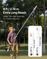 VEVOR Gas Pole Saw, 25CC 2 Stroke Gas Powered Pole Saws with 20.3 cm Cutting Bar, Cordless Tree Trimmer with 650ml Fuel Tank, 2 to 2.74 m Extendable, Powerful Chainsaw for Tree Trimming Pruning
