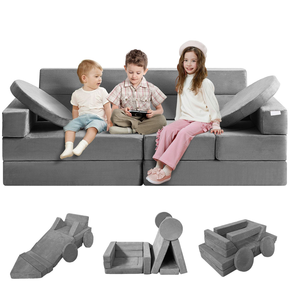 VEVOR Play Couch, 15pcs Modular Kids Nugget Couch, Toddler Foam Sofa Couch with High-density 25D Sponge for Playing, Creativing, Sleeping, Imaginative Kids Furniture for Bedroom and Playroom