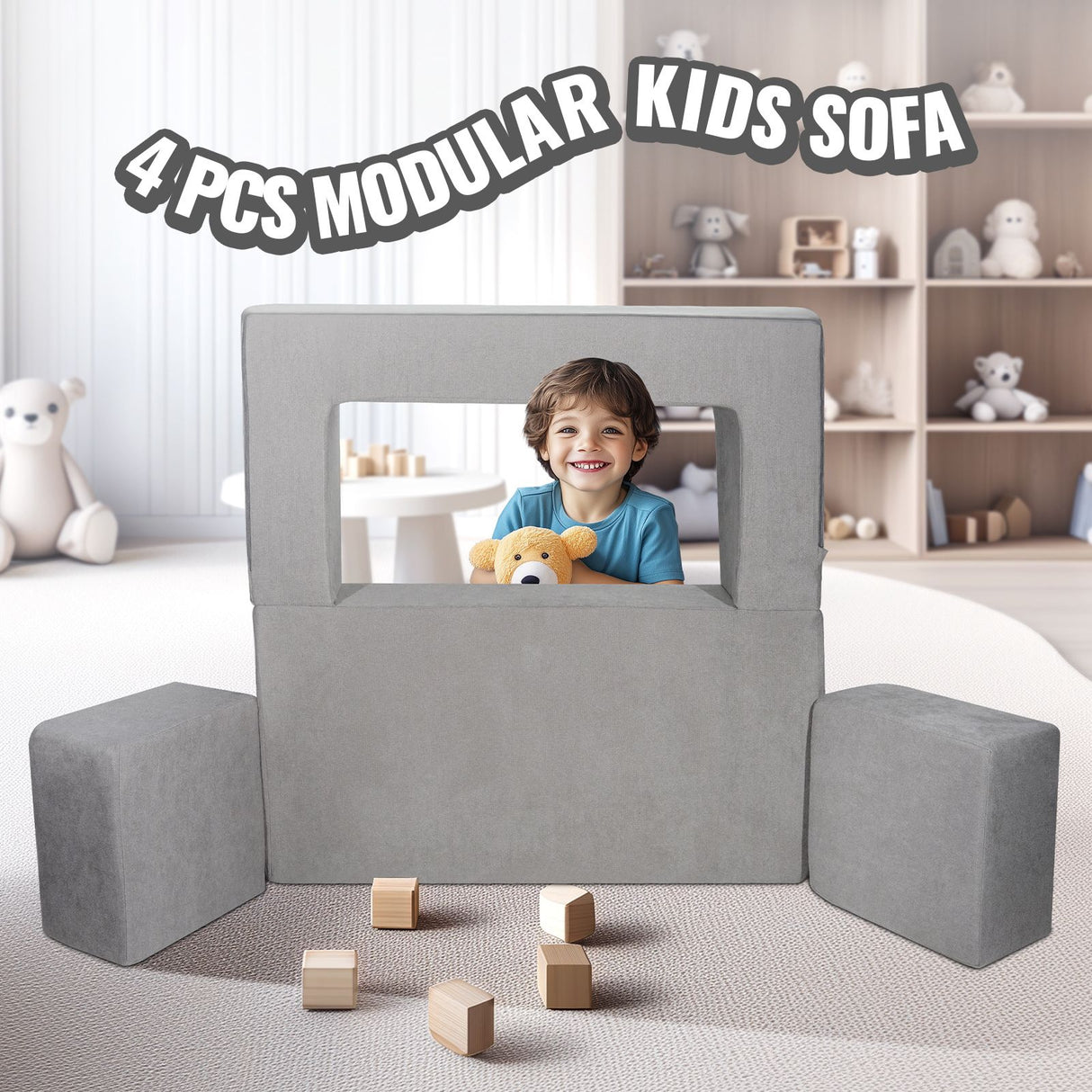 VEVOR Modular Kids Play Couch 4Pcs DIY Creative Child Sectional Sofa Dark Grey