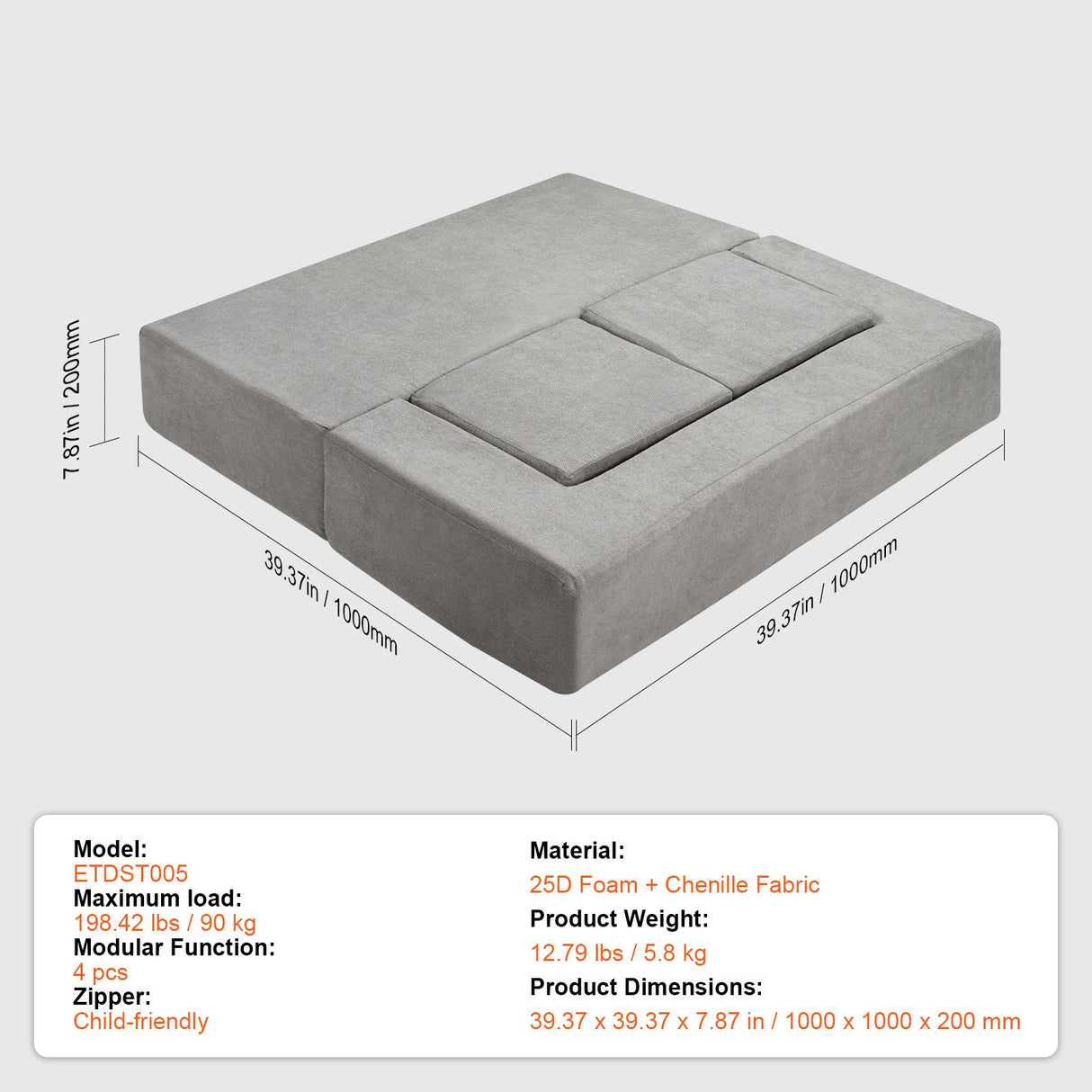 VEVOR Modular Kids Play Couch 4Pcs DIY Creative Child Sectional Sofa Dark Grey