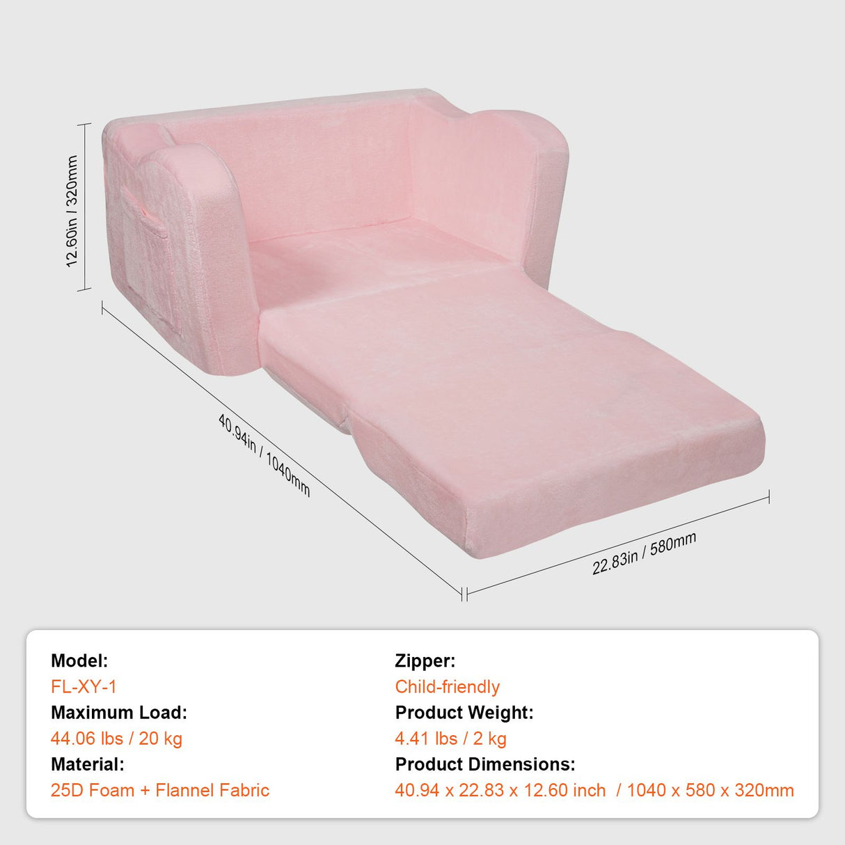 VEVOR Baby Chair Foldable 2-in-1 Comfy Baby Lounger Couch Kids Sofa Pink