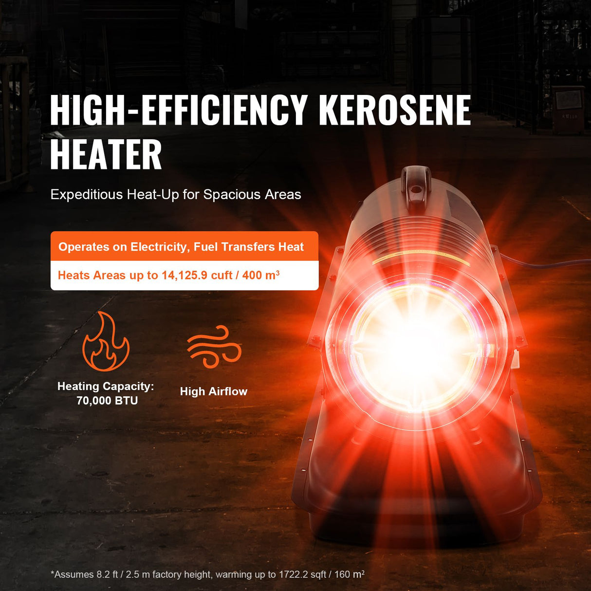 Portable Kerosene Forced Air Heater 70000 BTU Indoor Outdoor Use 5gal Tank