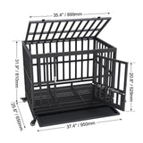 Heavy Duty Dog Crate 38 in Metal Dog Kennel with Wheels and Removable Tray