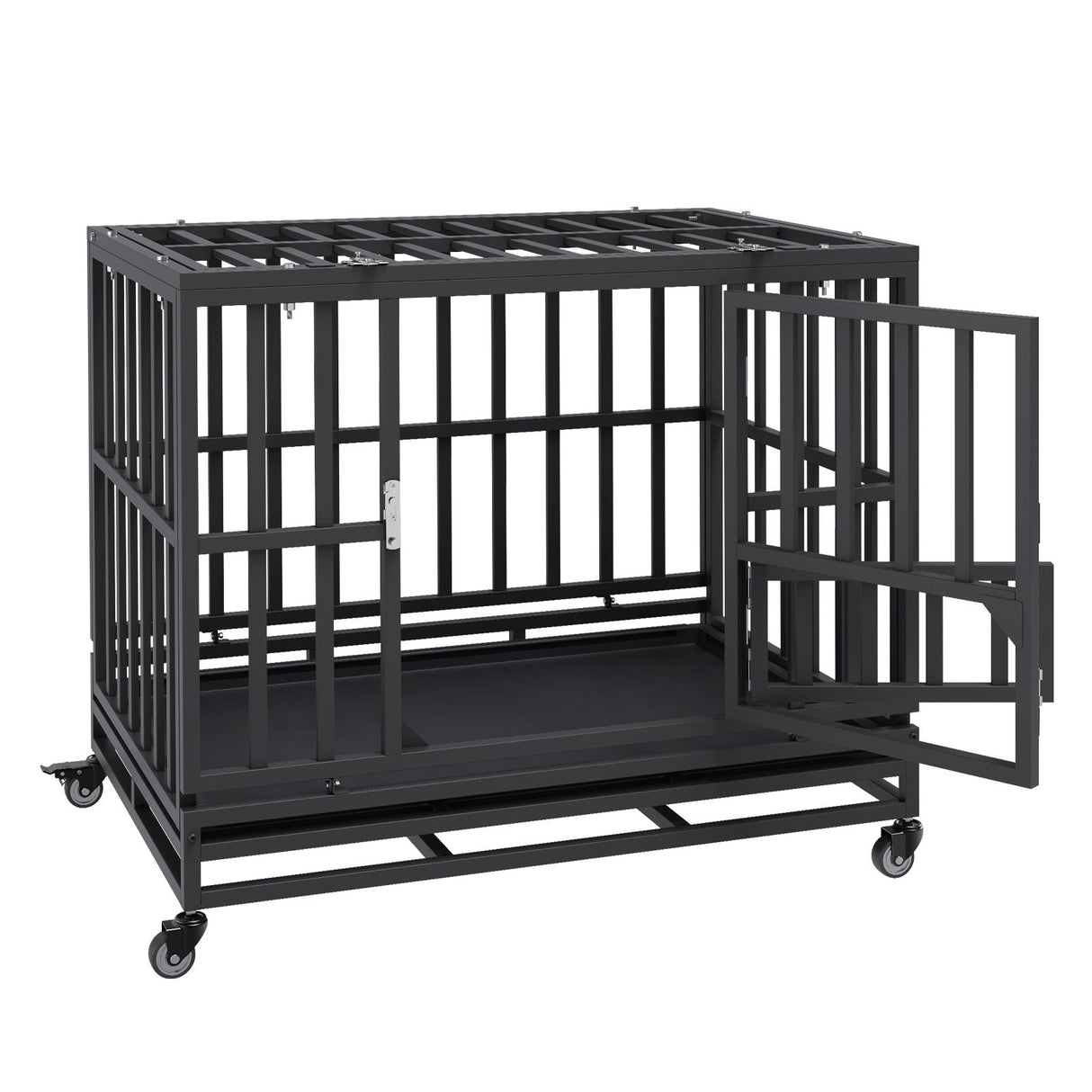 Heavy Duty Dog Crate 38 in Metal Dog Kennel with Wheels and Removable Tray