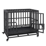 Heavy Duty Dog Crate 38 in Metal Dog Kennel with Wheels and Removable Tray