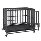 47 Inch Heavy Duty Dog Crate, Indestructible Dog Crate, 3-Door Heavy Duty Dog Kennel for Medium to Large Dogs with Lockable Wheels and Removable Tray, High Anxiety Dog Crate for Indoor & Outdoor