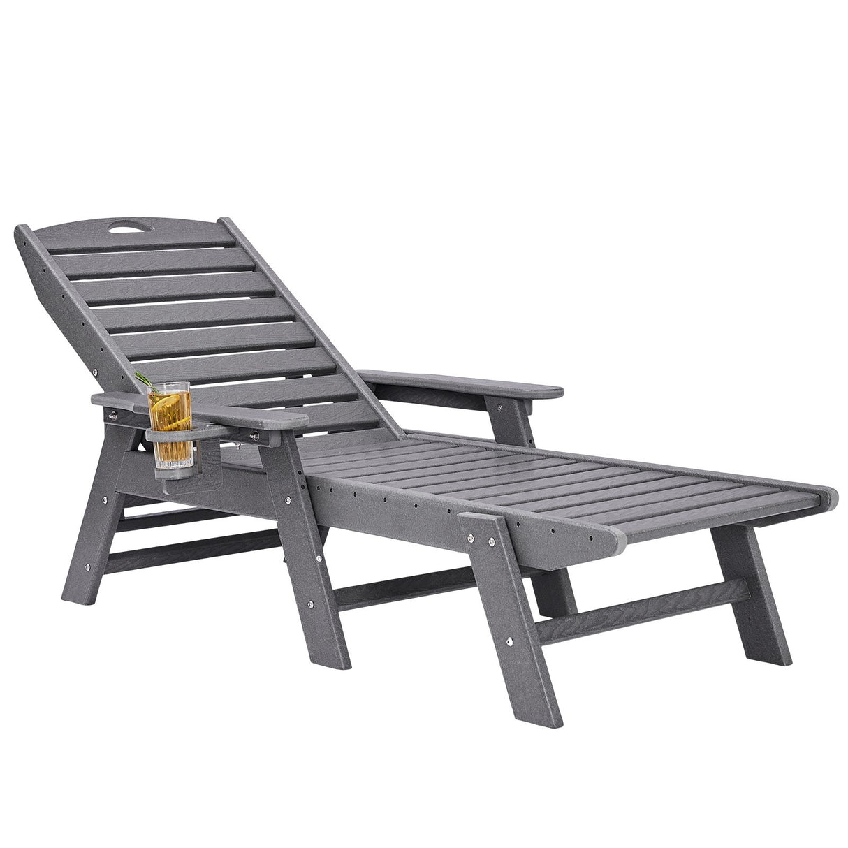 Outdoor Chaise Lounge Chair 6 Positions Reclining Patio Bench Lounger Gray