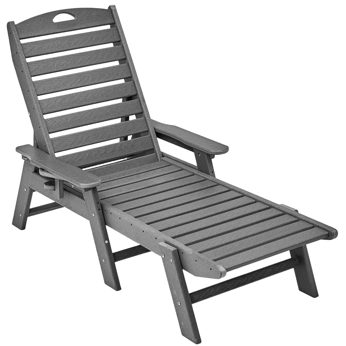 Outdoor Chaise Lounge Chair 6 Positions Reclining Patio Bench Lounger Gray