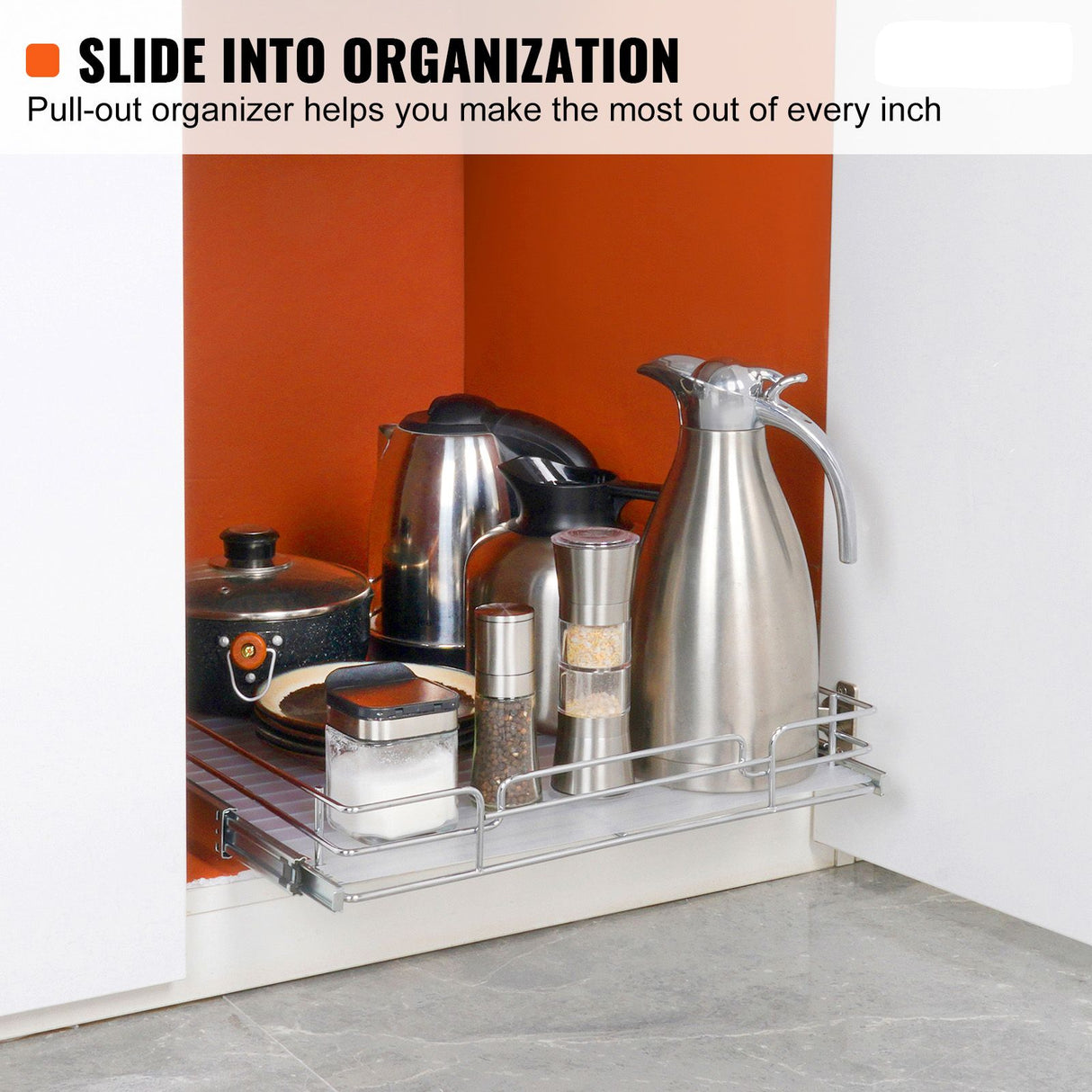34x53 cm Pull Out Cabinet Organizer, Heavy Duty Slide Out Pantry Shelves, Chrome-Plated Steel Roll Out Drawers, Sliding Drawer Storage for Home, Inside Kitchen Cabinet, Bathroom, Under Sink