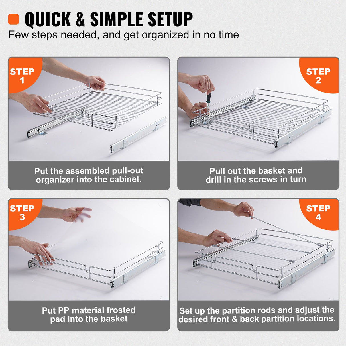 34x53 cm Pull Out Cabinet Organizer, Heavy Duty Slide Out Pantry Shelves, Chrome-Plated Steel Roll Out Drawers, Sliding Drawer Storage for Home, Inside Kitchen Cabinet, Bathroom, Under Sink