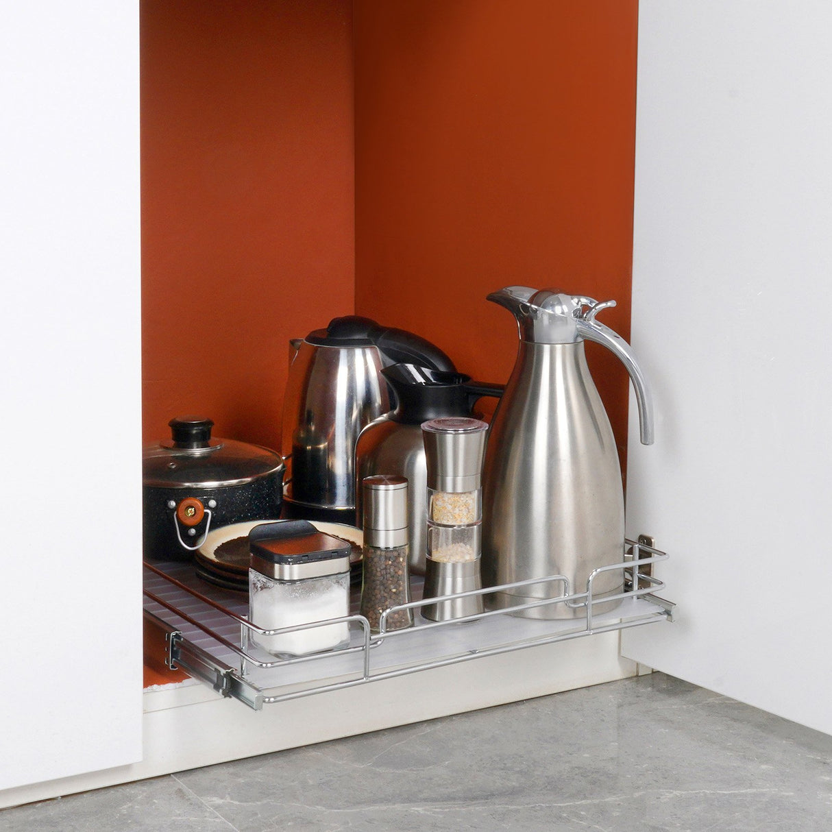 34x53 cm Pull Out Cabinet Organizer, Heavy Duty Slide Out Pantry Shelves, Chrome-Plated Steel Roll Out Drawers, Sliding Drawer Storage for Home, Inside Kitchen Cabinet, Bathroom, Under Sink