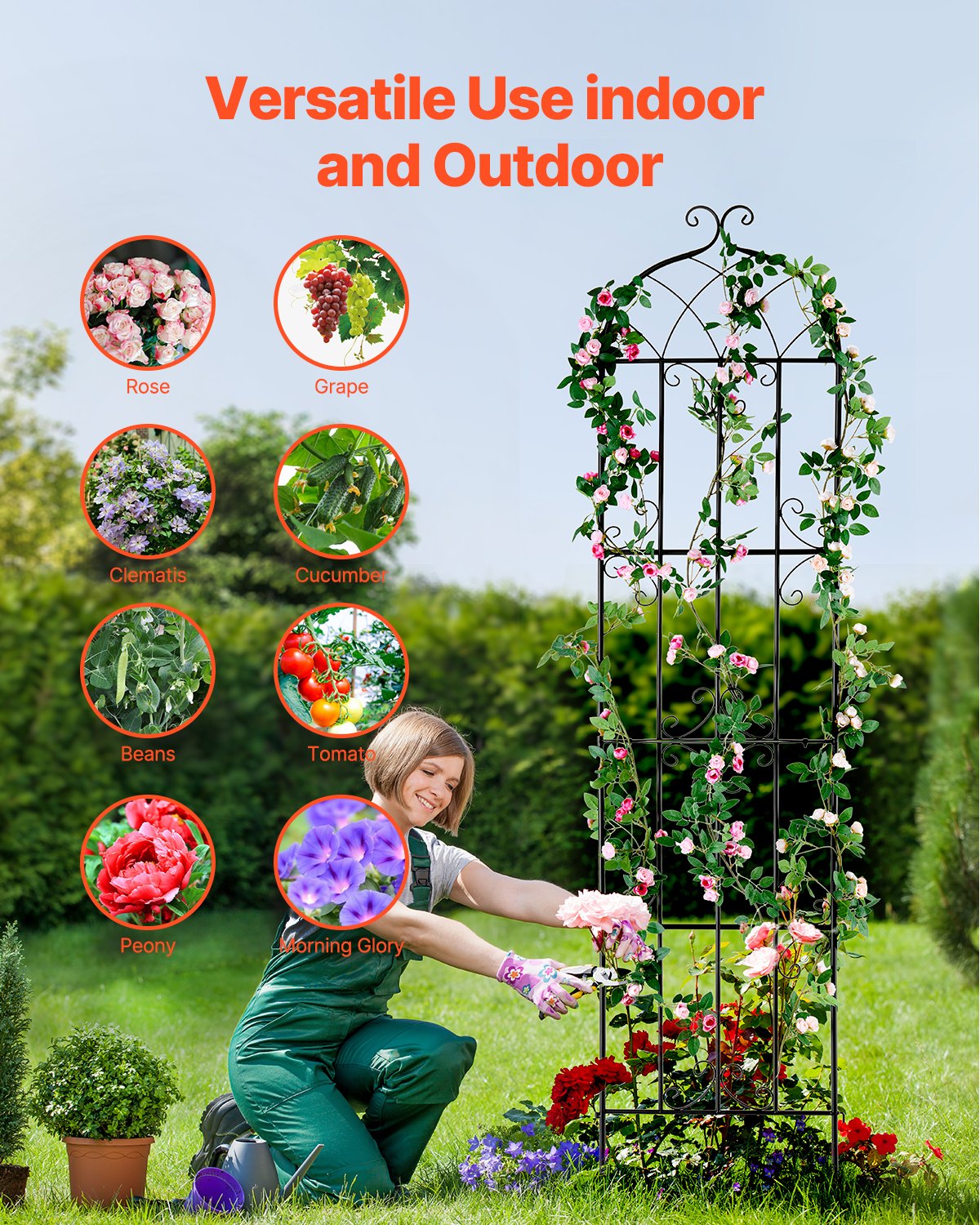 Garden Trellis for Climbing Plants, 87 x 20 in, 4 Packs Rustproof Metal Garden Flower Trellis, Outdoor Climbing Rose Trellis Cucumbers Support, Decorative Clematis Trellis for Courtyards Lawns