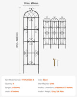Garden Trellis for Climbing Plants, 87 x 20 in, 4 Packs Rustproof Metal Garden Flower Trellis, Outdoor Climbing Rose Trellis Cucumbers Support, Decorative Clematis Trellis for Courtyards Lawns