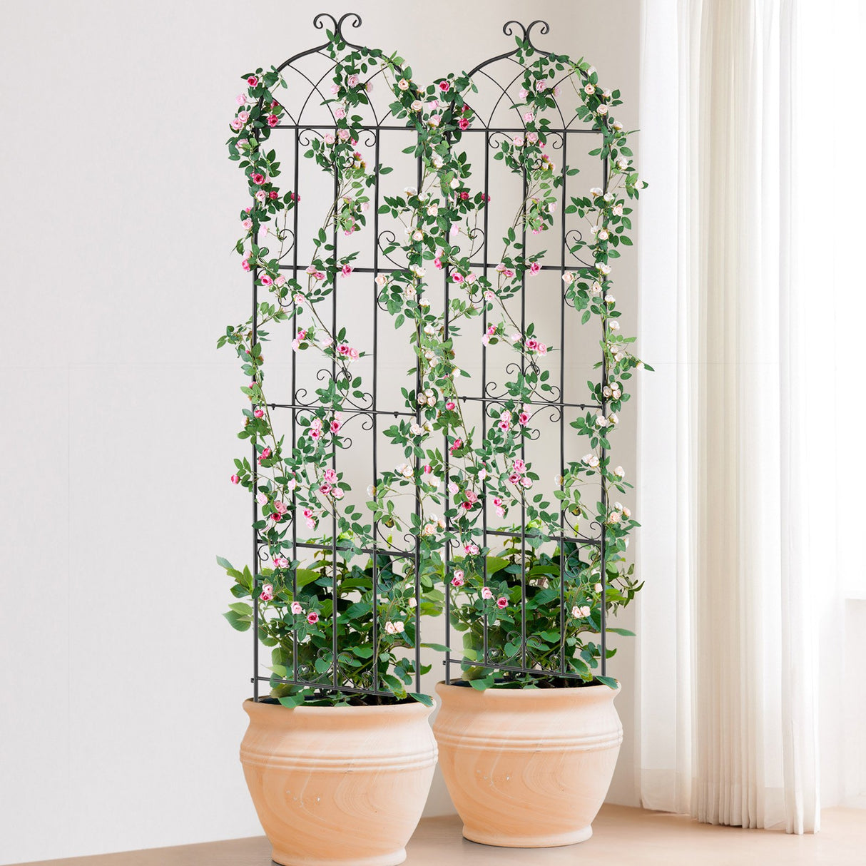 Garden Trellis for Climbing Plants, 87 x 20 in, 4 Packs Rustproof Metal Garden Flower Trellis, Outdoor Climbing Rose Trellis Cucumbers Support, Decorative Clematis Trellis for Courtyards Lawns