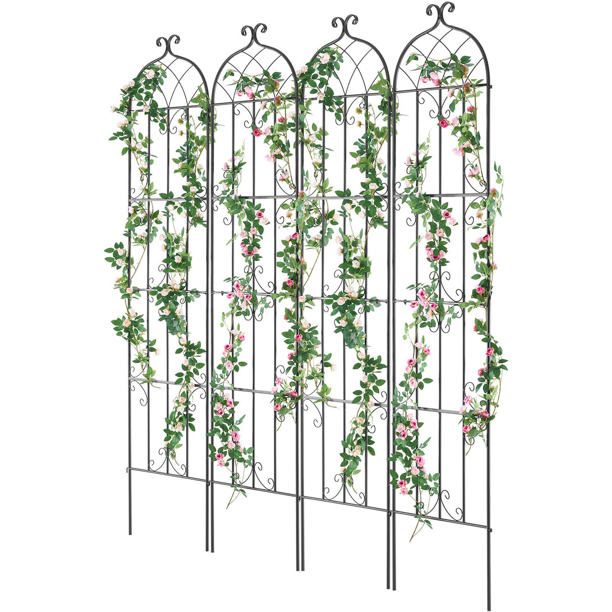 Garden Trellis for Climbing Plants, 87 x 20 in, 4 Packs Rustproof Metal Garden Flower Trellis, Outdoor Climbing Rose Trellis Cucumbers Support, Decorative Clematis Trellis for Courtyards Lawns