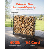 VEVOR Firewood Rack with Waterproof Cover, 1.22m Outdoor Firewood Holder, 1/4 Cord Storage Metal Log Holder, 400lb Max Weight Capacity, Top Covered, Powder-Coated Wood Storage Rack for Fireplace Deck