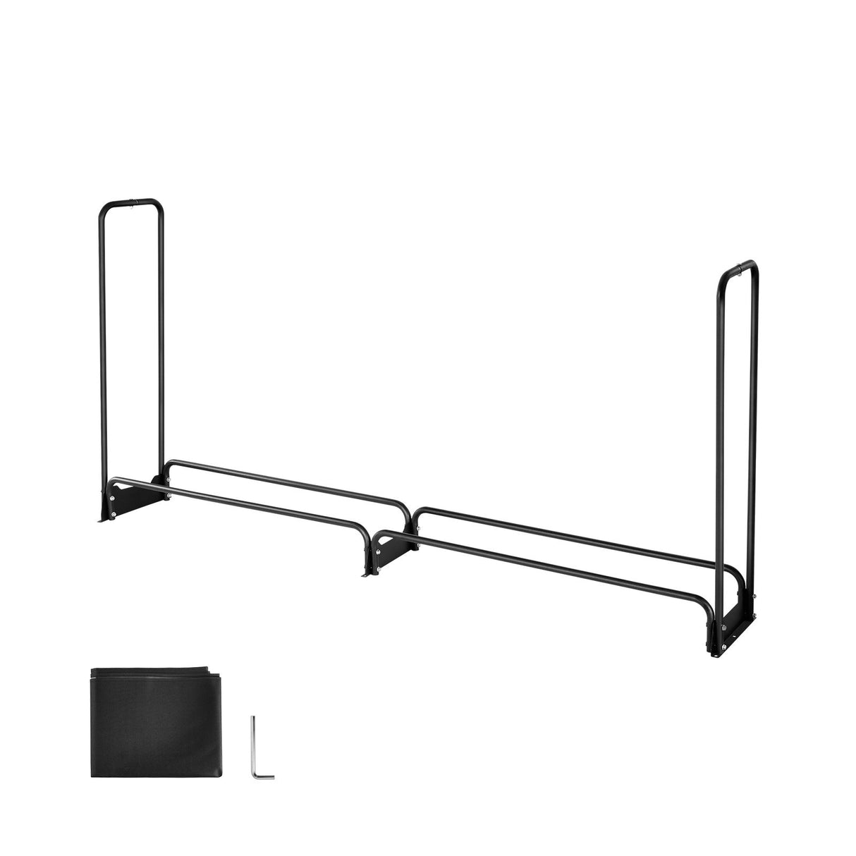 VEVOR Firewood Rack with Waterproof Cover, 2.57m Outdoor Firewood Holder, 1/2 Cord Storage Metal Log Holder, 299kg Max Weight Capacity, Top Covered, Powder-Coated Wood Storage Rack for Fireplace Deck
