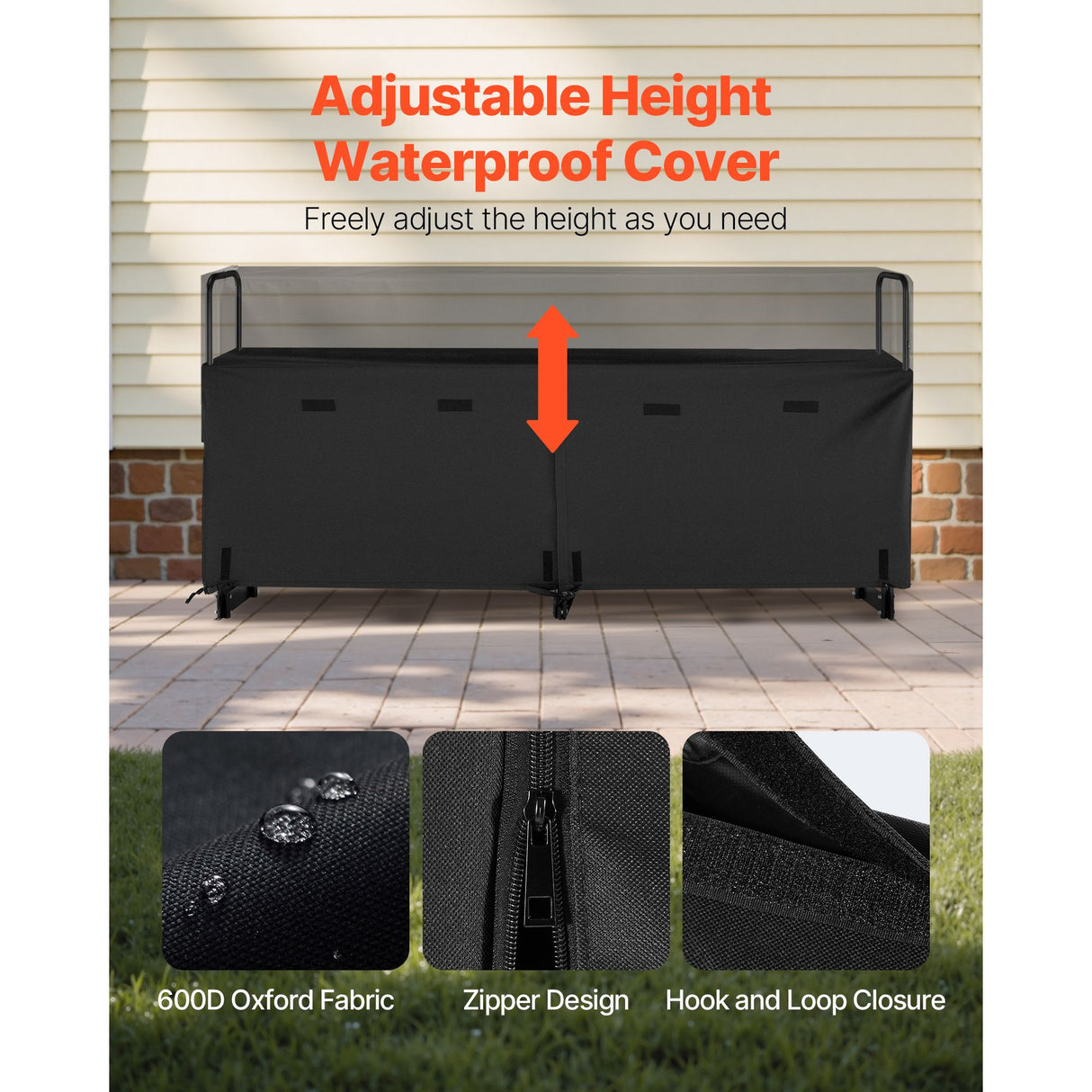 VEVOR Firewood Rack with Waterproof Cover, 2.57m Outdoor Firewood Holder, 1/2 Cord Storage Metal Log Holder, 299kg Max Weight Capacity, Top Covered, Powder-Coated Wood Storage Rack for Fireplace Deck