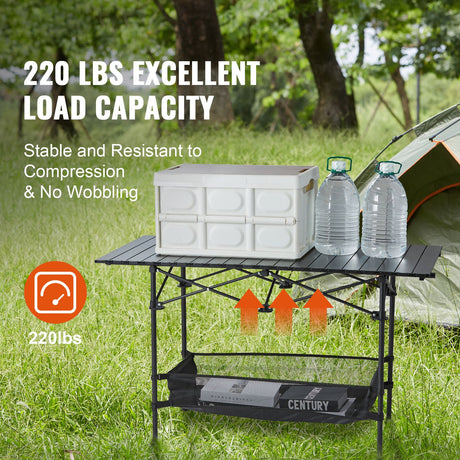 VEVOR Folding Camping Table, Outdoor Portable Side Tables, Lightweight Fold Up Table, Aluminum & Steel Ultra Compact Work Table with Large Storage and Carry Bag, For Beach, Picnic, Travel, 24x16 inch